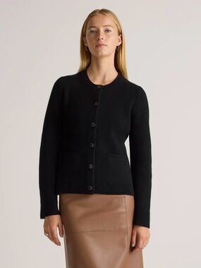 Quince Cashmere Structured Cardigan Sweater Black Large NWT